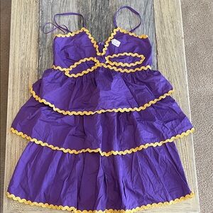 Peach Love California Purple and Yellow Midi Dress. Perfect for LSU games